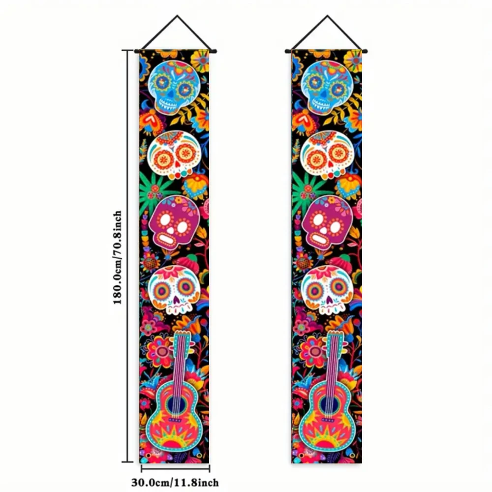 2pc 1Set Tag der Toten Mexikanisches Festival Party Veranda Zeichen Halloween Hängen Tür Vorhang Banner Schädel Couplet party Dekorationen – Detail 1