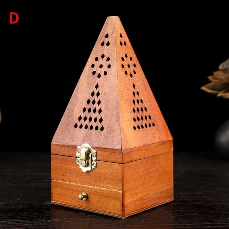 Antique Aromatherapy Box 1 Pcs Sandalwood Box Pine Wood Hollow Home Incense Burner Creative Pyramid Aromatherapy home fragrance products