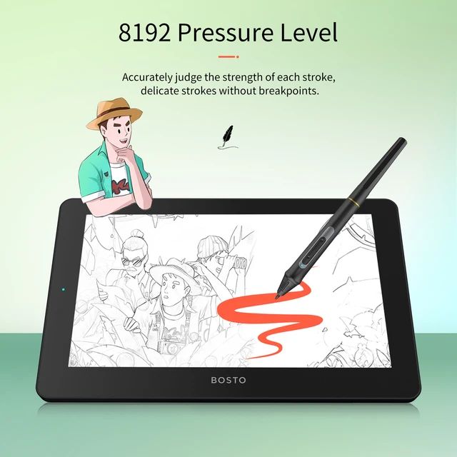 BOSTO 11.6 Inch Graphics Drawing Tablet BT-12HD/BT-12HDT Digital Drawing Tablet HD HIPS LCD 1366*768 Display 8192 Pressure Level 5