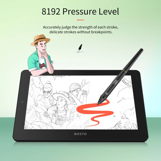 BOSTO 11.6 Inch Graphics Drawing Tablet BT-12HD/BT-12HDT Digital Drawing Tablet HD HIPS LCD 1366*768 Display 8192 Pressure Level 4
