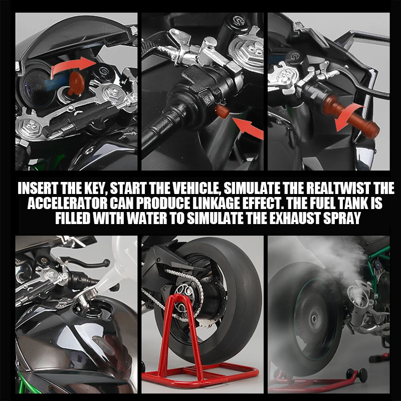 Large 1:6 Kawasaki H2R Spray Alloy Diecast Motorcycle Toy Bootable Dynamic Metal Model Sound Light Birthday Gift Hobby Collect O 6