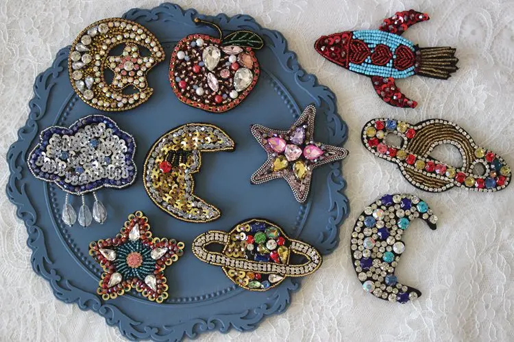 2 Pc Vintage Hanging Chains Patches Appliques Indian Handmade Beads  Applique Decorative Sewing Patches DIY Brooch Crafting Costume Dresses