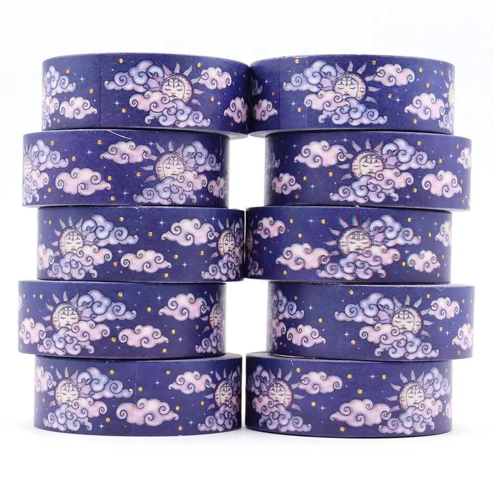 

10PCS/lot 15mm*10M Gold Foli Floral sun moon Cloud Washi Tape Decoration Scrapbooking Masking Stationery Adhesive washi tape