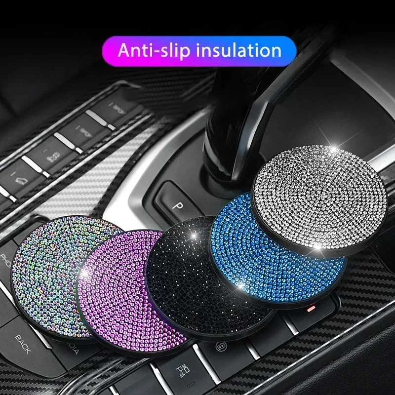 2Pcs Car Non Slip Water Cup Pad Diamond Car Coaster Water Cup Insert Coasters Pads Universal Car Cup Holder Interior Accessories