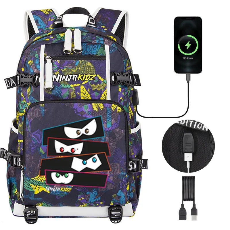 NinjaKidz Kids Backpack Boy Girl school bag Cartoon Ninja Kidz large capacity school backpack Fashion USB Laptop Bagpackag 3