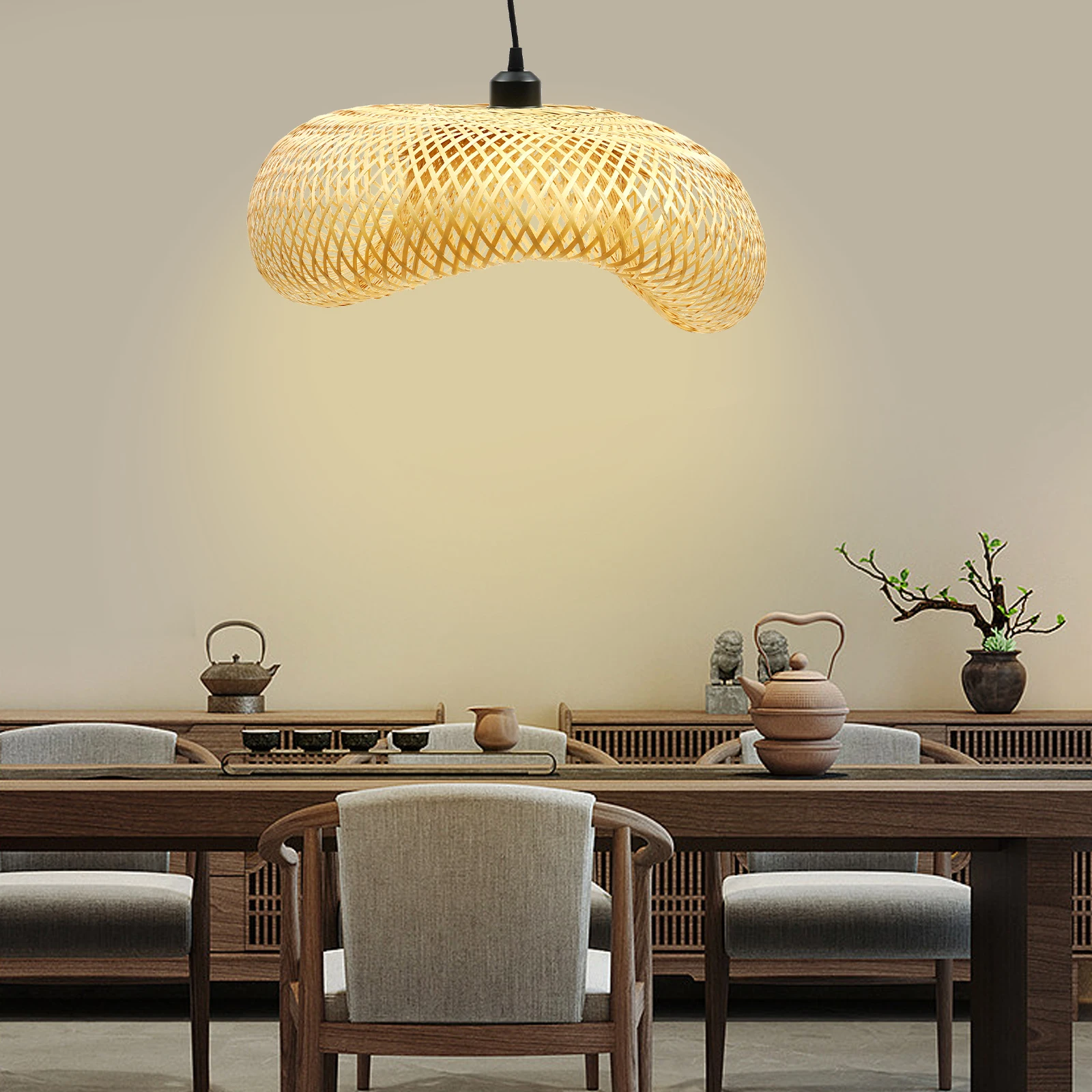 

Bamboo Lampshade Led Pendant Lamp Natural Rattan Wicker Ceiling Chandeliers Hand Woven Lighting E27 Fixtures Hanging Light