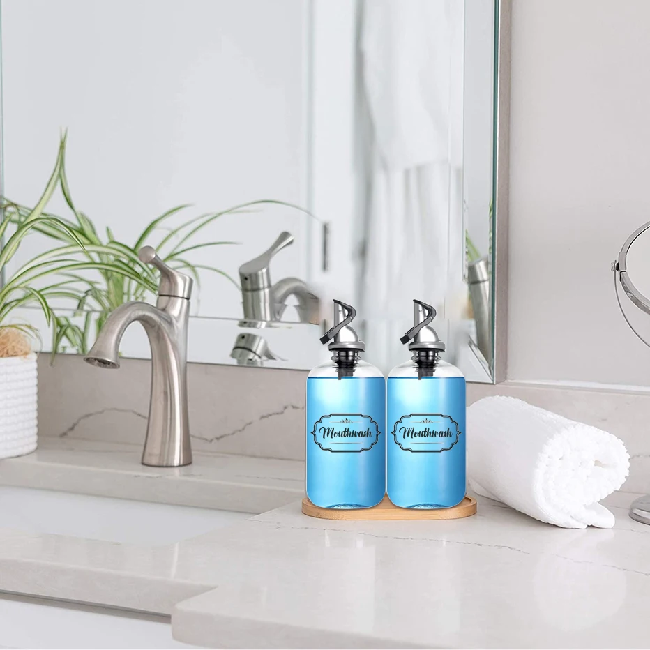 Automatic Mouthwash Dispenser Bathroom Clear Liquid Toothpaste Breath Freshener Bottle Pour Spout Shot Refillable Bottle 1set