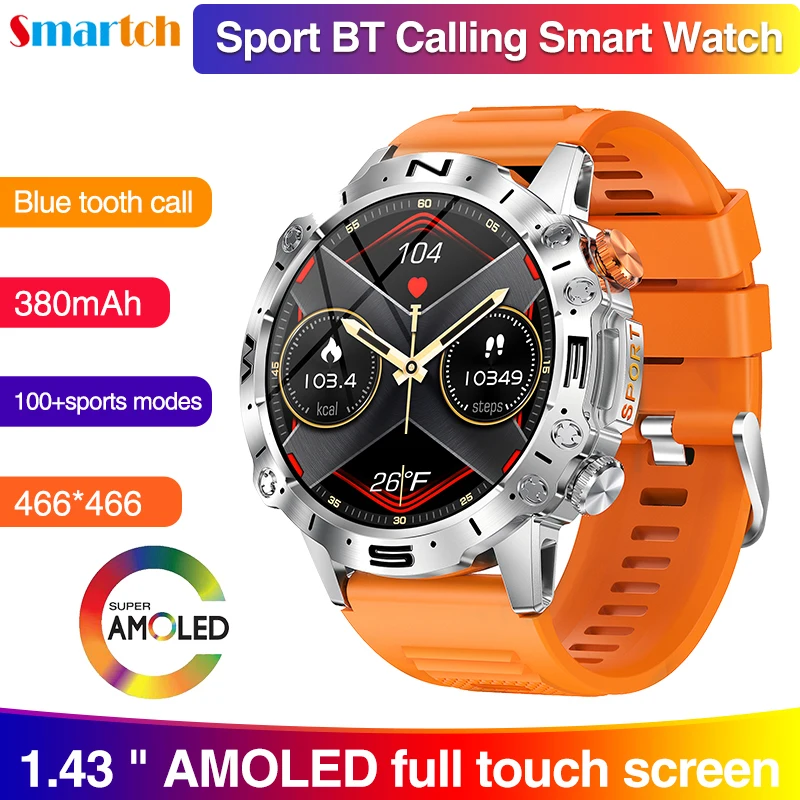 

AMOLED Blue Tooth Call Smart Watches Men Sports Fitness Custom Dial Heart Rate Waterproof 100+ Sports Smartwatch Women 380 mAh