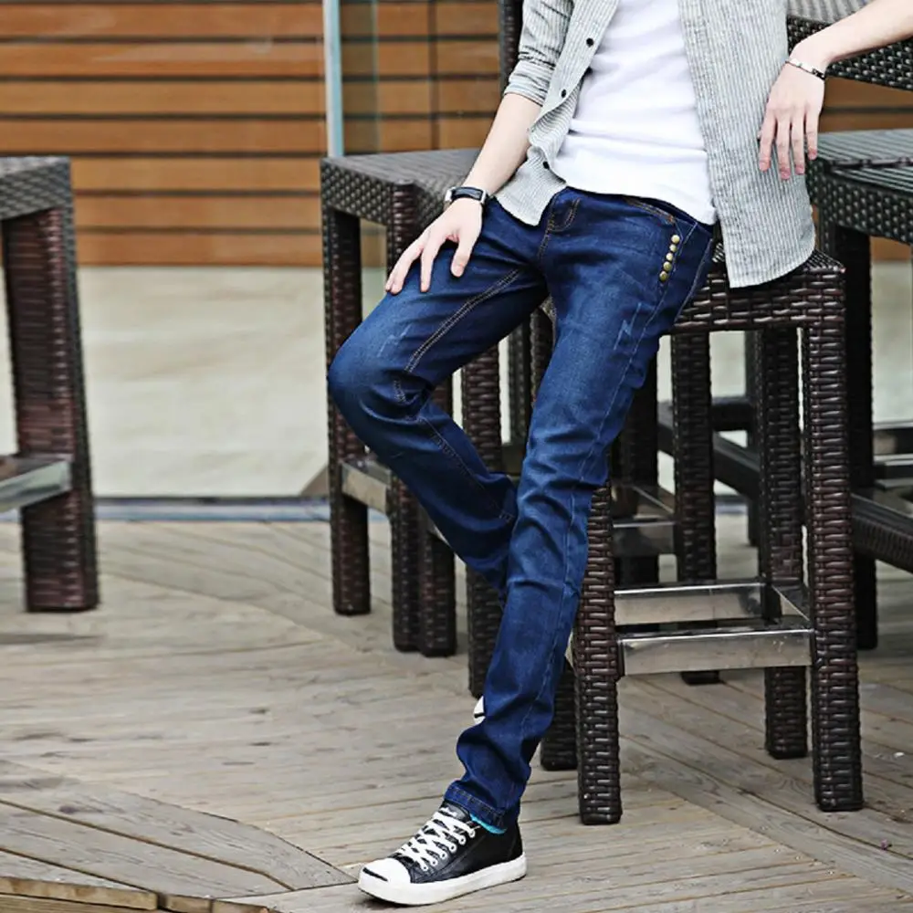 Summer 2022 Fashion Casual Hip Hop Thin Trendy Personality Fashion Jeans Men's Stretch Feet Korean Slim Stretch Pencil Pants