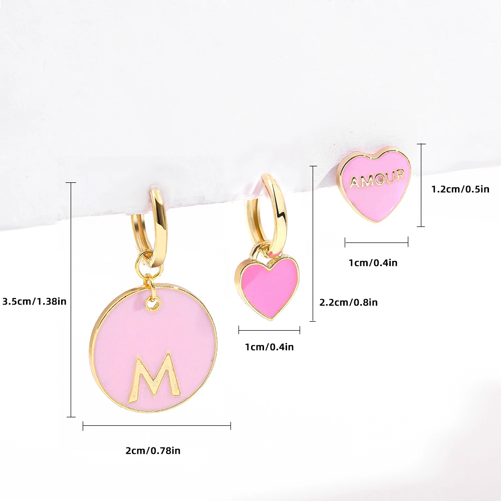 2025 New Sweet Love Heart Drop Earrings for Women Girls Round Circle Enamel Letters Korean Fashion Statement Wedding Jewelry