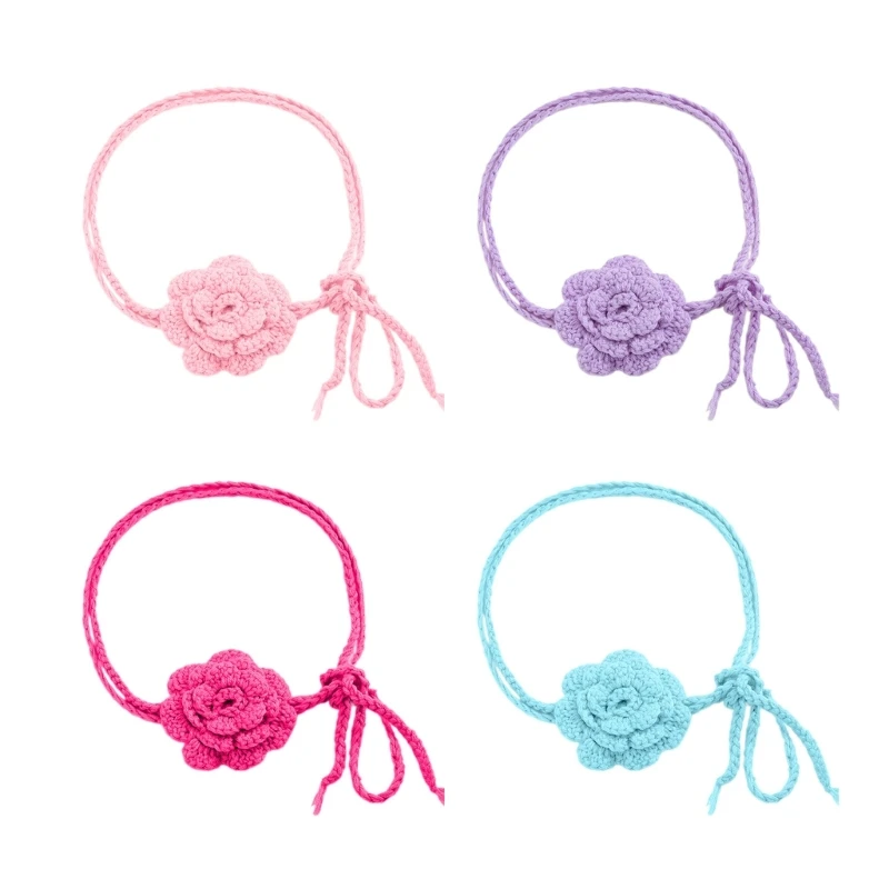 634C Trendy Adjustable Rope Choker Necklace Knitted Rose Flower Charm Clavicle Chain Fashionable Y2K Neckwear Neck Jewellery