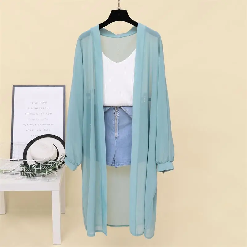 Solid Color Women Summer Sun-Proof Cardigan Lady Chiffon Shawl Shrug Casual Loose Thin Coat Elegant Holiday Minimalist Cardigan