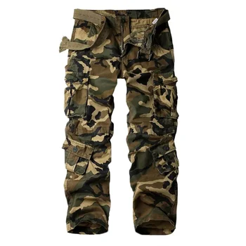 2025 Pantaloni cargo mimetici da uomo Pantaloni da combattimento tattici multitasche Pantaloni casual da lavoro all'aperto in cotone sciolto SENZA cintura