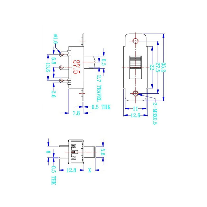 /KQM/10Pcs 6P SS23F19 솔더 핀 2 위치 슬라이드 스위치 고전류 자동차 냉장고 진공 청소기 전기 자동차 스위치