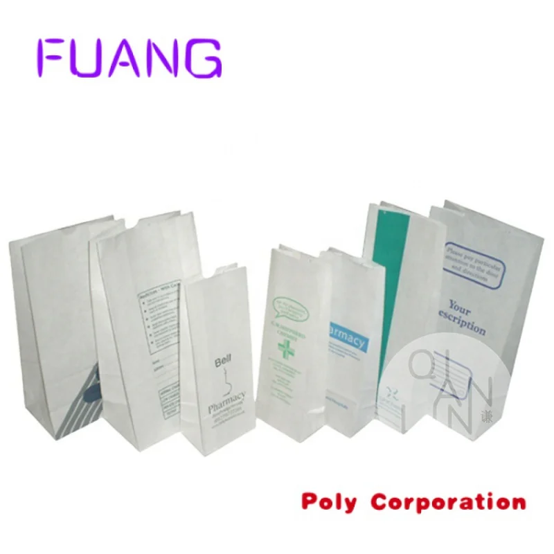 Sacchetto di carta per farmacia sacchetti di carta con fondo a blocco di qualità superiore sacchetto di carta da prescrizione per farmacia pulito