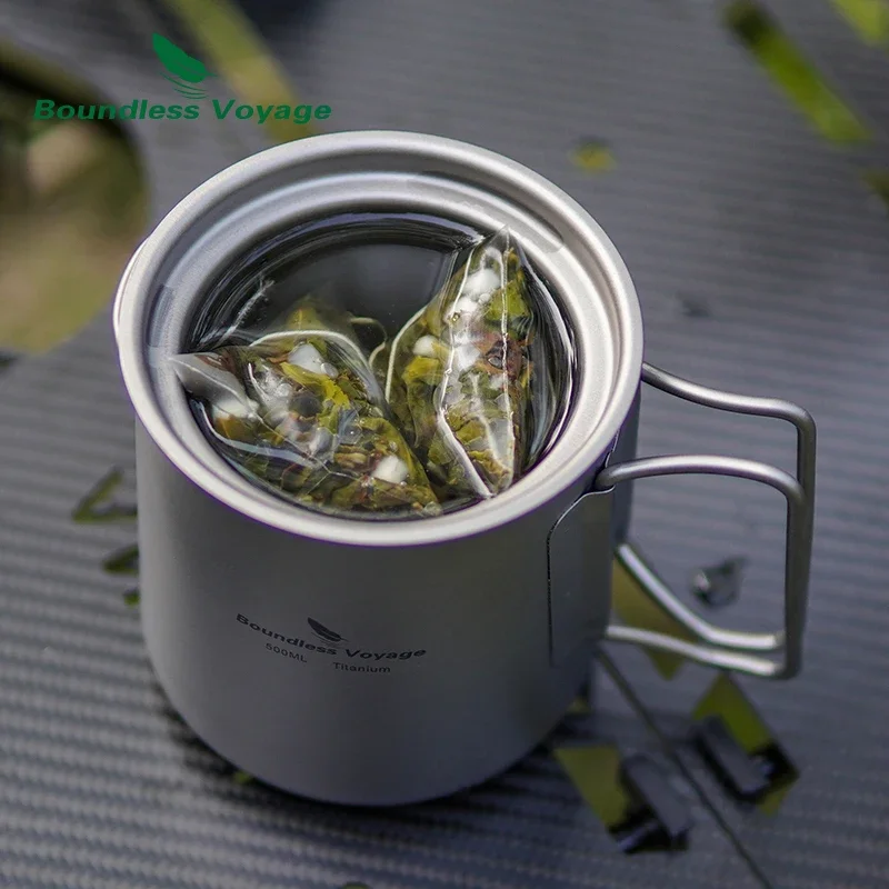 Boundless Voyage 500ml Titanium Teapot Cup Set with Filter Single Layer Coffee Tea Maker Drinking Mug Portable Cookware Teaware