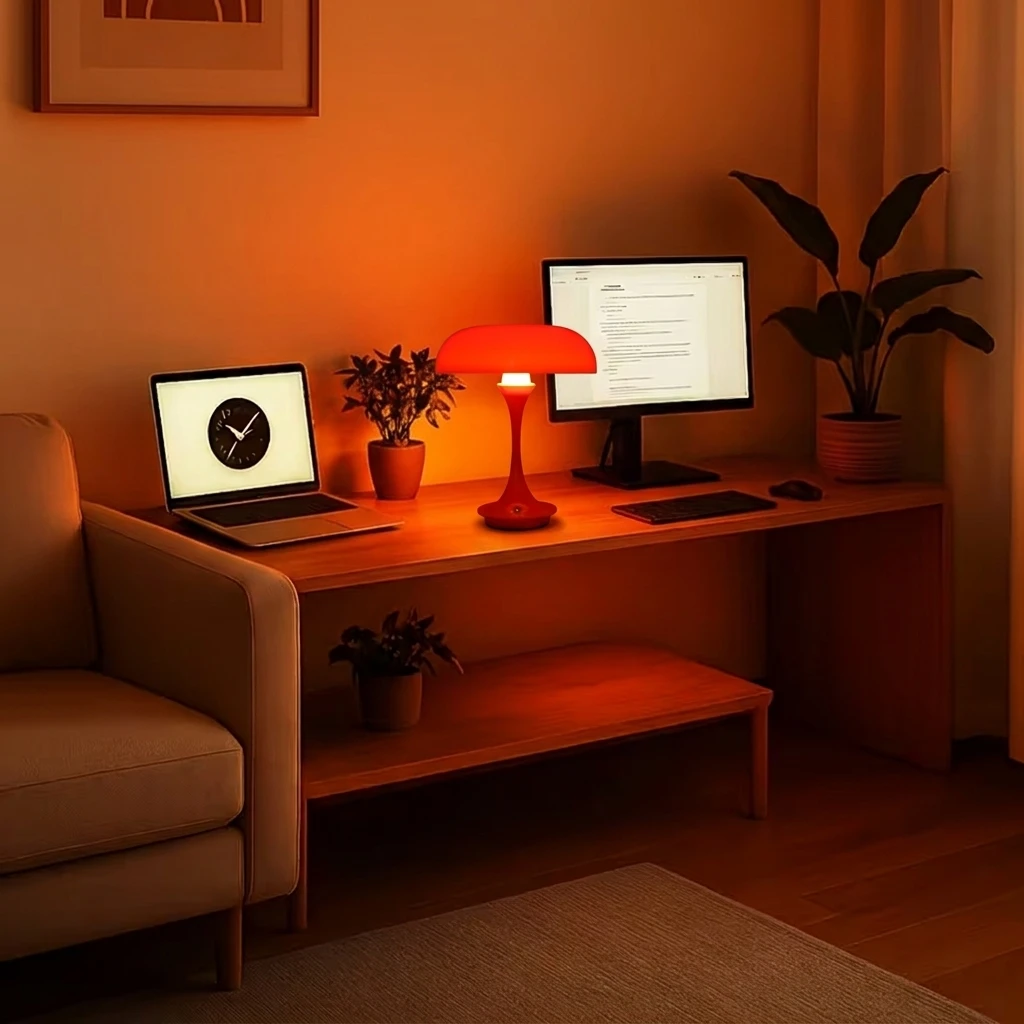 독특한 버섯 모양 LED 무드등, 사무실 책상 램프, USB 충전식, 3색 조광 가능, 터치 컨트롤, 침실용 침대 옆 장식 램프