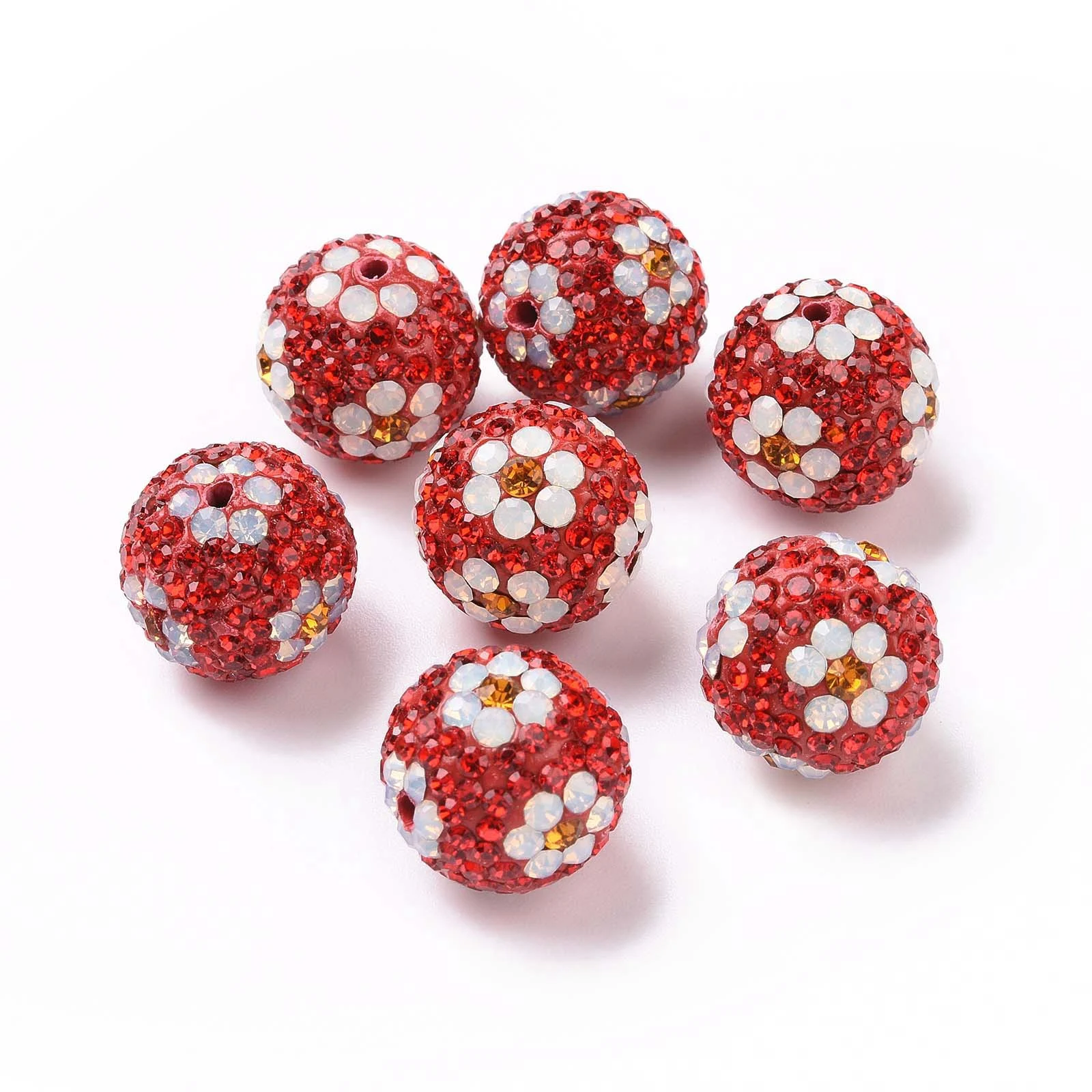 Feildoo 10pcs Crystal Rhinestone Pave Disco Ball Beads, 16mm Polymer Clay Bead Compatible with Shamballa All Other Jewelry Making, Gradient Color Red