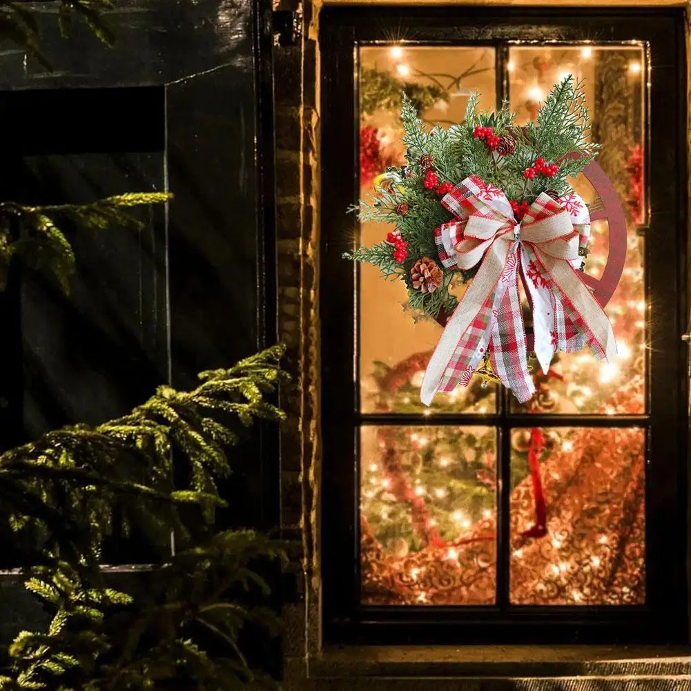 

2024 Winter Wreath Wagon Wheel Wreath Farmhouse Front Door Angings Ornament Garland New Year Gift Christmas Decor For Home