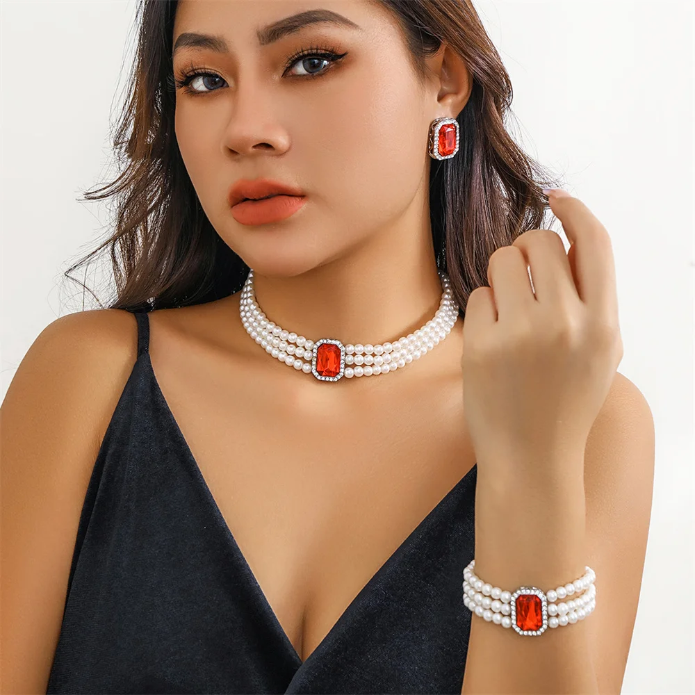 YAZILIND Chunky Braided Jewelry Set - Multilayer Necklace, Earrings & Bracelet For Women, Vintage Ethnic Style
