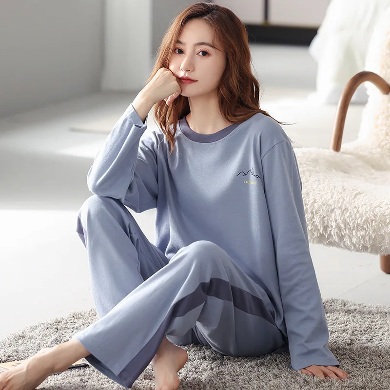 

Пижамный комплект Женский Повседневный хлопковый с длинным рукавом и штанами