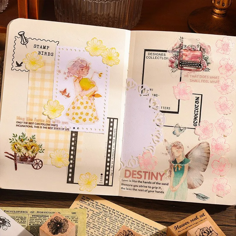 Wooden Stamps Flower Decorative for DIY Crafting