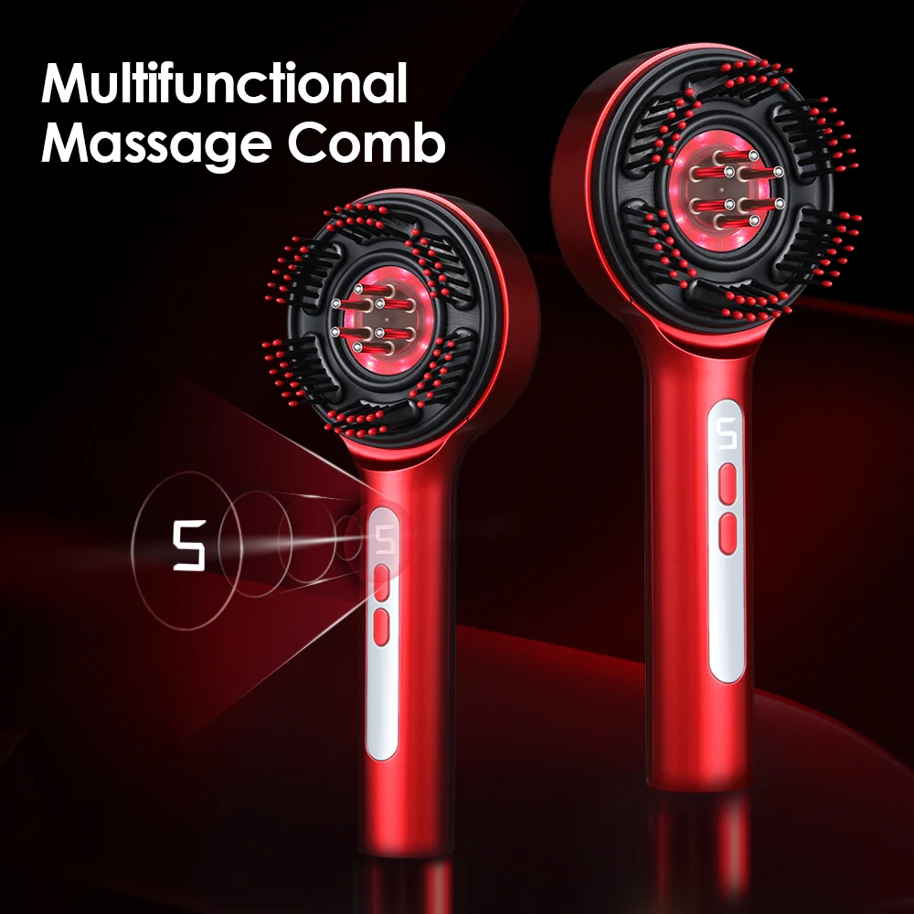 Electric Massage Comb with Red Blue Light Therapy for Hair Growth