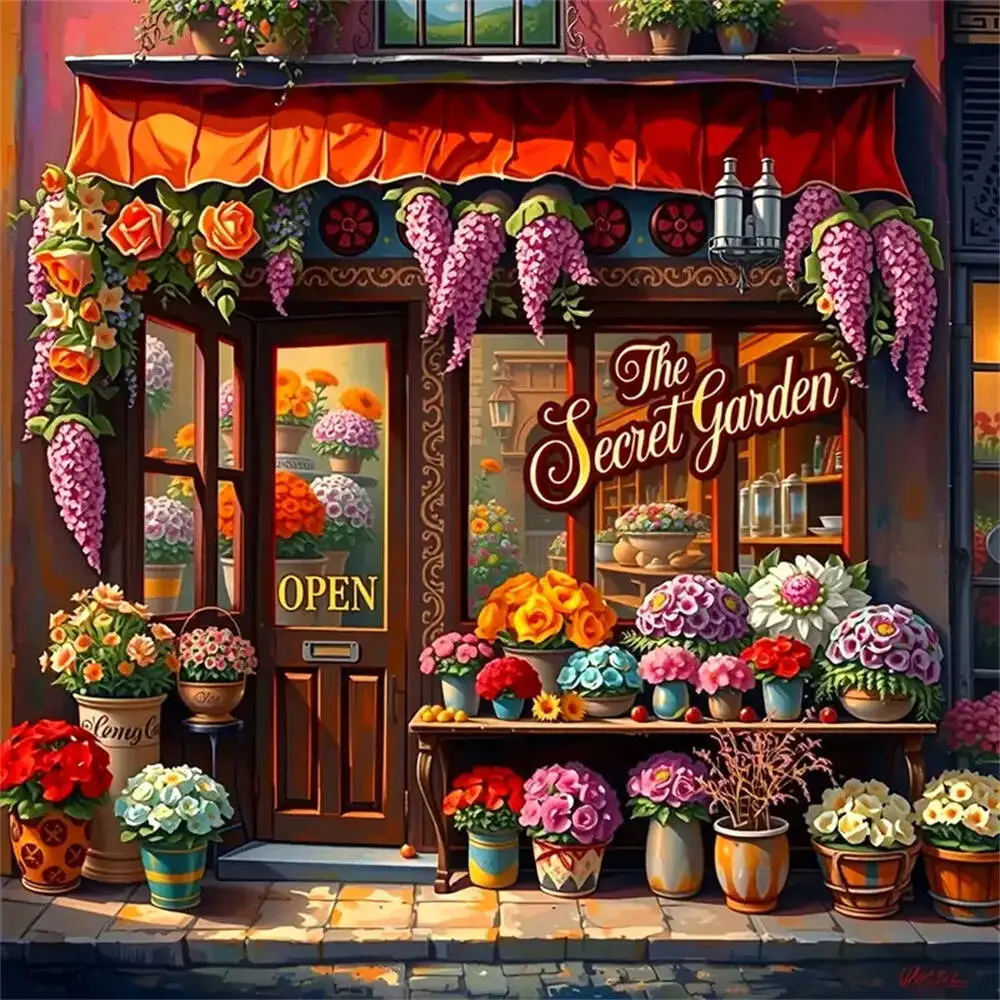 Evershine DIY Diamond Mosaic Shop Landscape Full Square Round Diamond Painting Flower Cross Stitch Kit Art Embroidery Home Decor