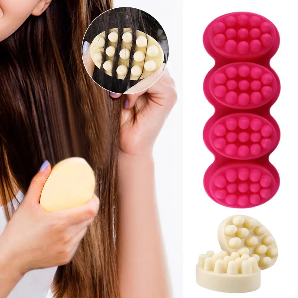 4 Cavities Silicone Soap Mold Reusable Easy to Clean Massage Soap Mold Temperature Resistant Hair Comb Ice Mold Party Supplies