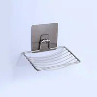 Stainless Steel No Punching Soap Holder Bathroom Wall-Mounted Soap Dish Holder Self Adhesive Kitchen Spong Storage Rack 4