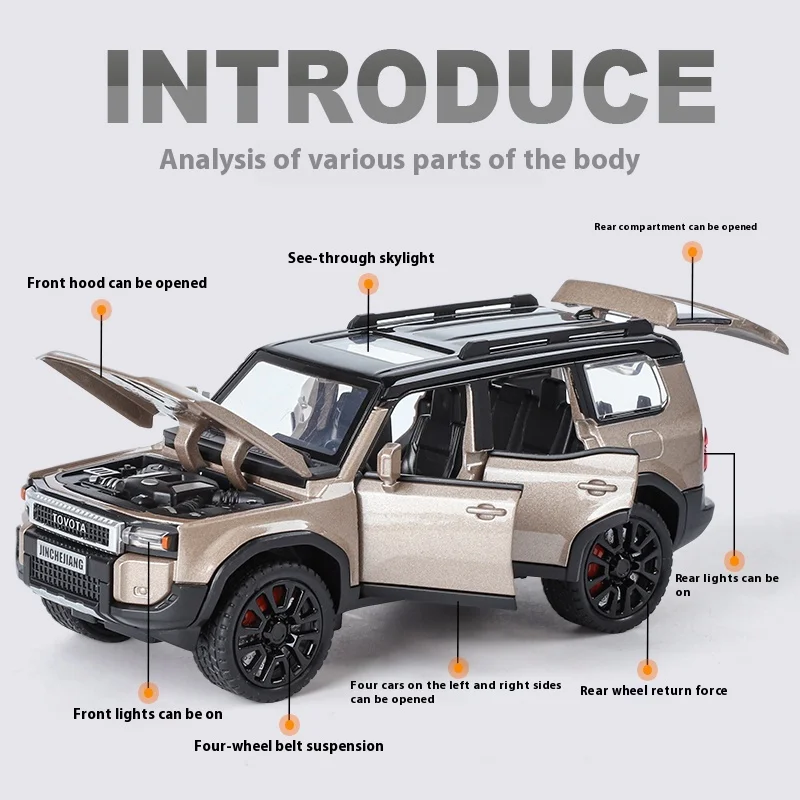 1:32 TOYOTA PRADO 랜드 크루저 오프로드 차량 금속 합금 다이캐스트 모델 자동차 도서관 책장 디스플레이 장식품 장식 선물