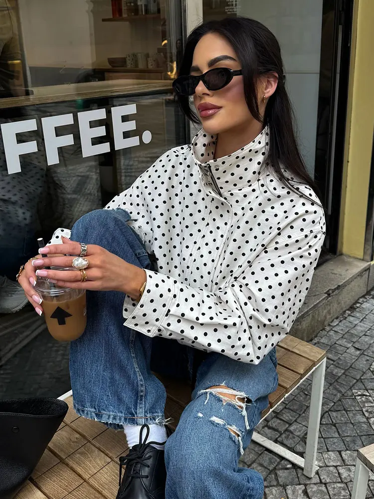 HH Women Vintage Polka Dot Coat Pants Sets Turtleneck Long Sleeve Zipper Jackets Slim Shorts 2025 Fashion Tracksuit Outfit