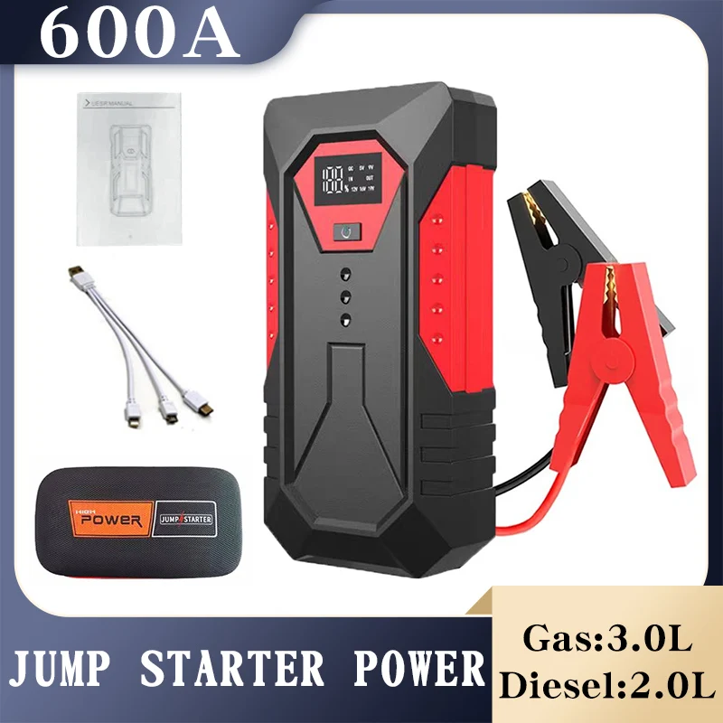 Emergency Car Battery Starter Booster 18000mAh 12V Car Jump Starter Portable Power Bank Petrol Diesel Starting Device Cables