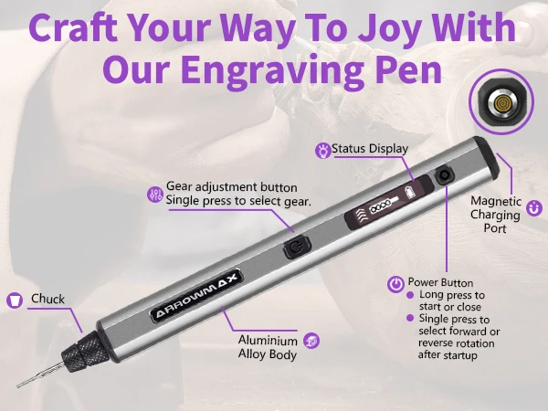 ARROWMAX SGS Engraving Pen Cordless Rotary Tool Kit Electric Mini Grinder with 42 Bits for Crafts Metal Wood Glass Carving