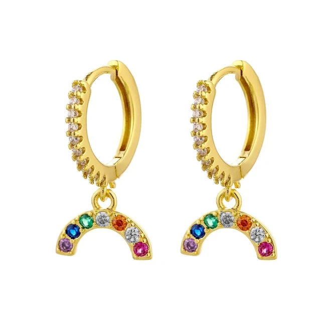 A Pair 925 Silve Gold Color Copper Colorful Rainbow Hoops Earring For Women Demon Eye Gift Smile Face Jewelry Crown Earrings W0002-Y