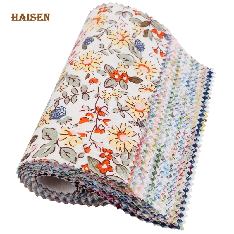 Haisen-tela de sarga de algodón con estampado de colores mezclados al azar, juego de tela de forma cuadrada para costura DIY y Material acolchado, 13cm x 13cm