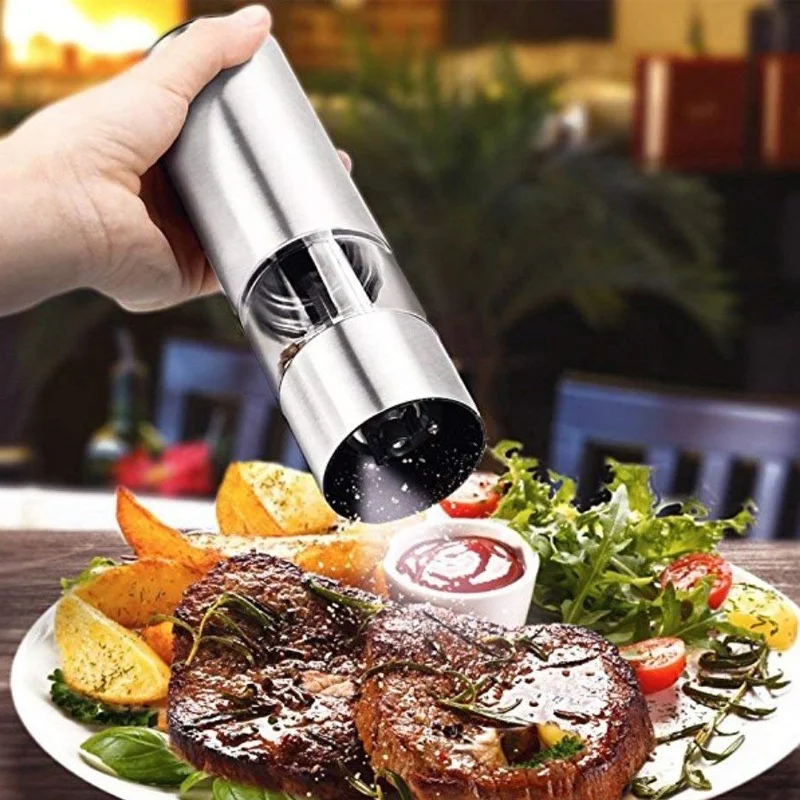 Battery Operated Electric Salt And Pepper Grinder Set Stainless Steel Mills with LED Light for Kitchen 2