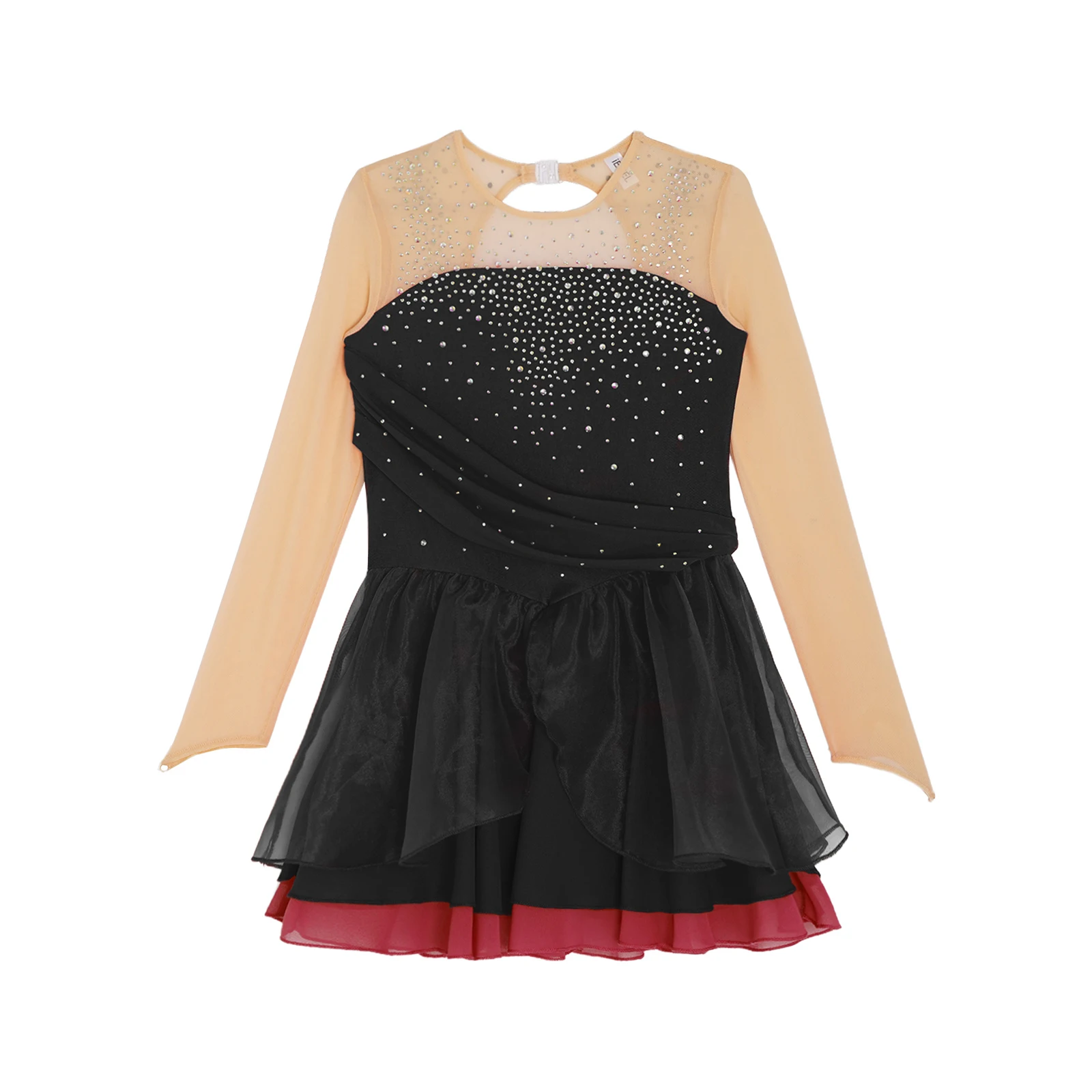 Kinder Mädchen Ballett Lyrical Dance Kleid Eiskunstlauf Leistung Kostüm Glänzende Strass Lange Ärmel Gymnastik Trikot Tutu – Detail 25