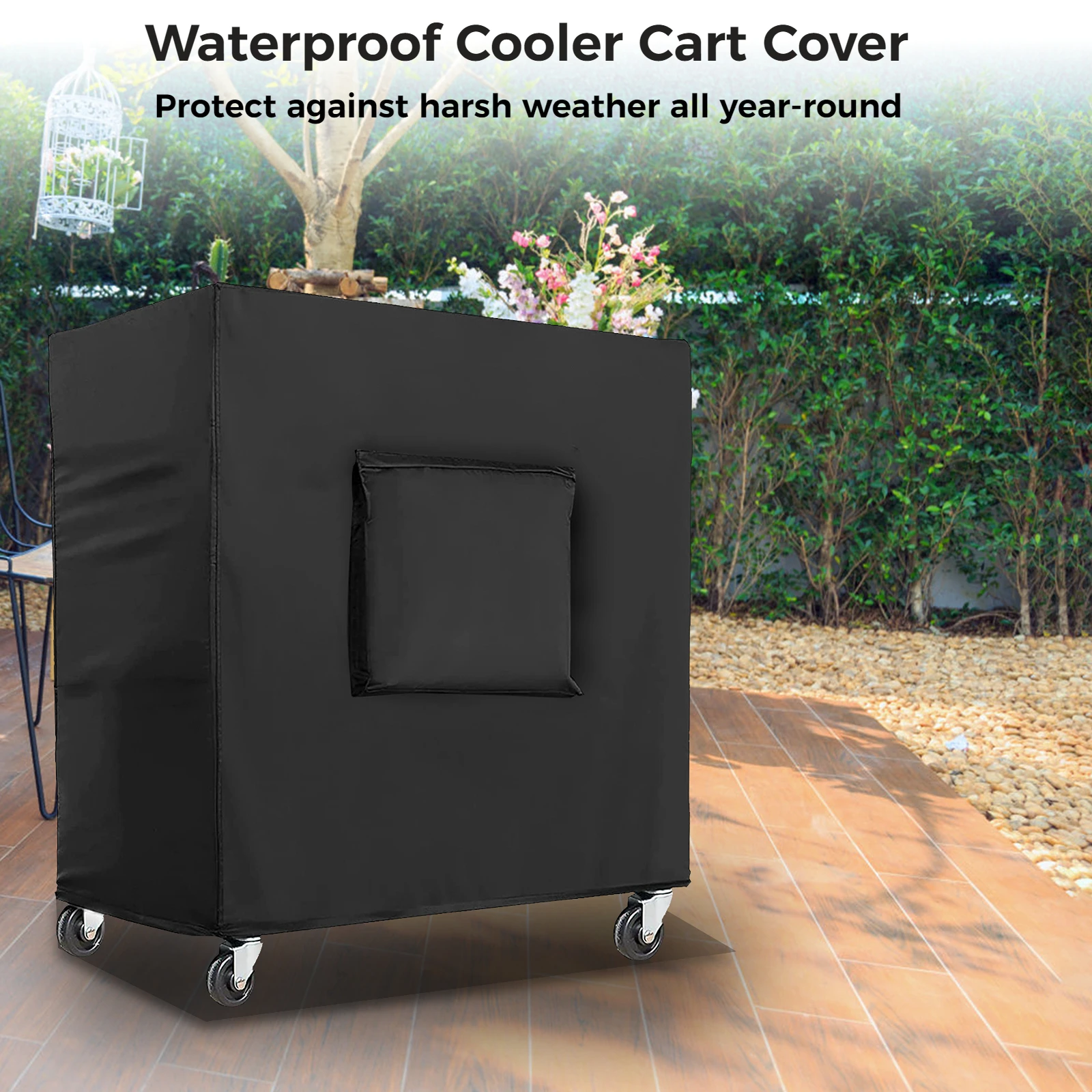 Rolling Cooler Cart Cover 420D Waterproof Cooler Cart Cover Fits For Most 80-100 Quart Carts Outdoor Beverage Patio