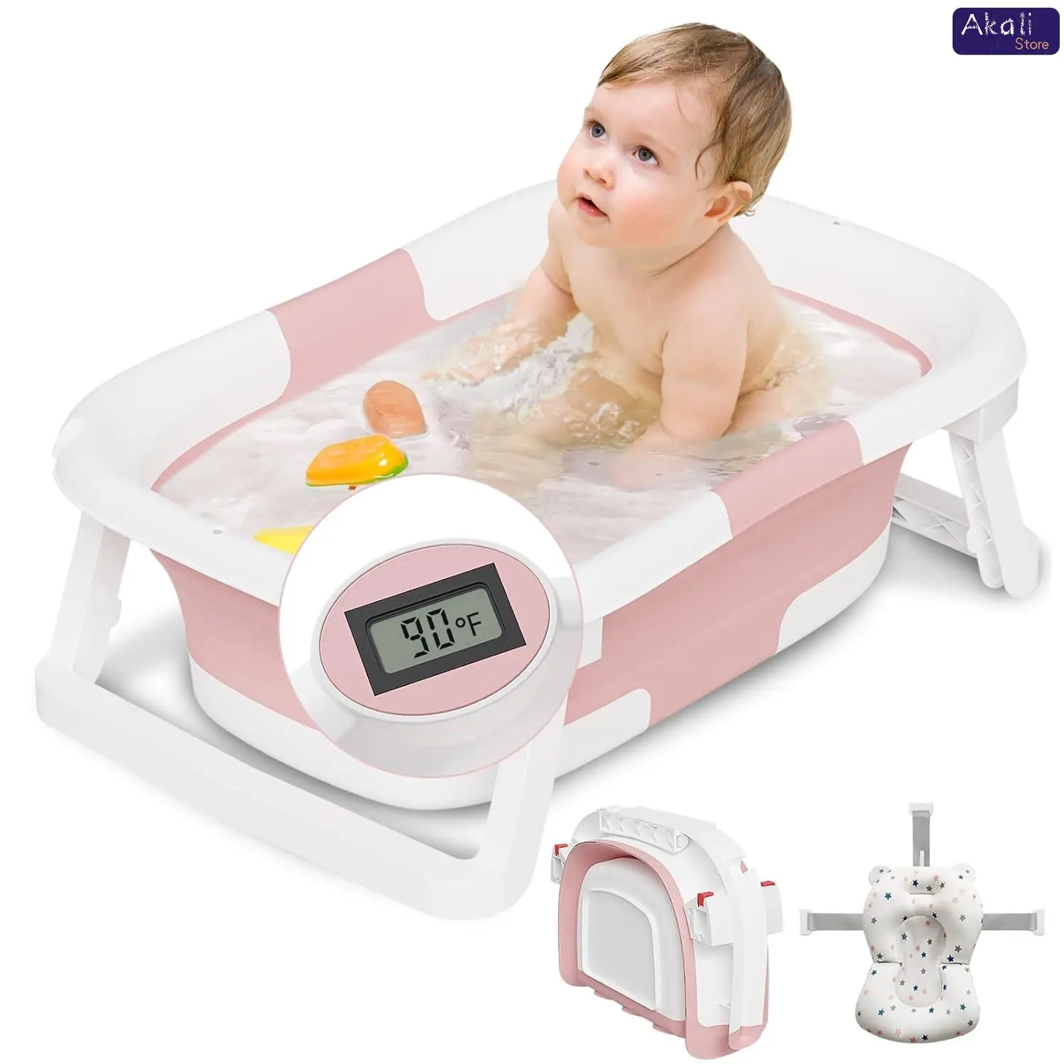 Portable Baby Bath Foldable Real-time Temperature Bathtub Suitable for Newborns 0-36 Months Non-slip