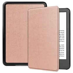 Premium PU Leather E - Reader Case with Auto Sleep & Wake Function - Shockproof Flip Cover - Kindle 11th Gen (Rose Gold)