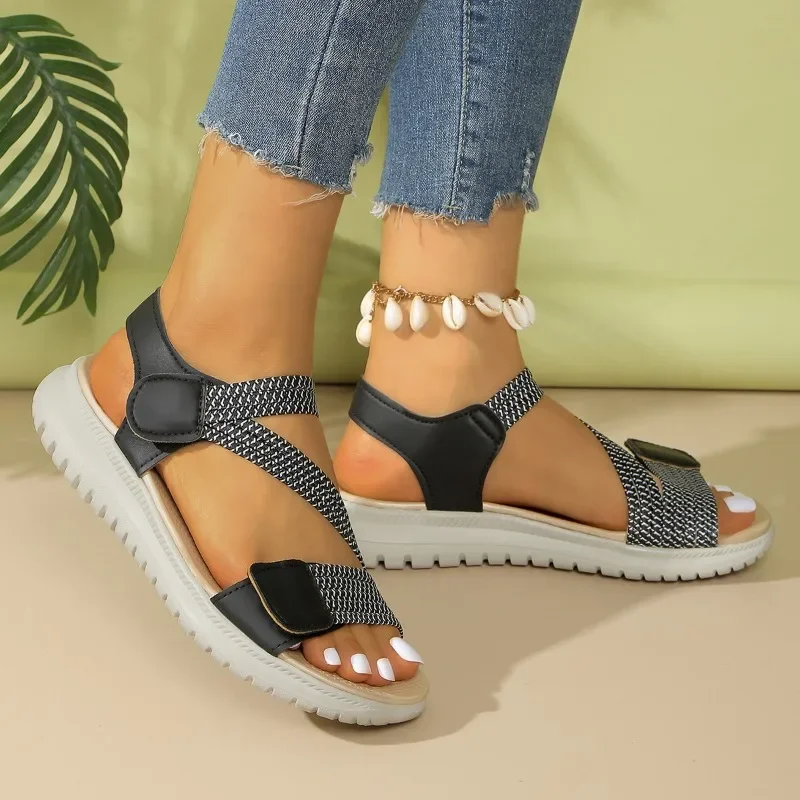 Ladies Shoes Peep Toe Women's Sandals Casual Sandals Women Summer Plus Size Solid Flat women sandals women flats