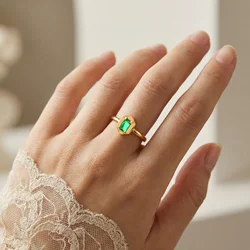 Green Zircon Geometric Statement Ring for Women - Stainless Steel Jewelry Piece