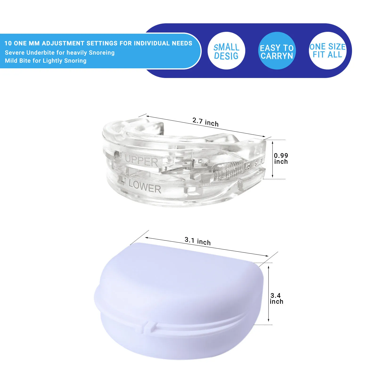 Anti-Snoring Mouth Guard, Adjustable Mouthpiece - Night Time Teeth Mouthguard & Sleeping Bite Guard for Bruxism and Stop Snoring