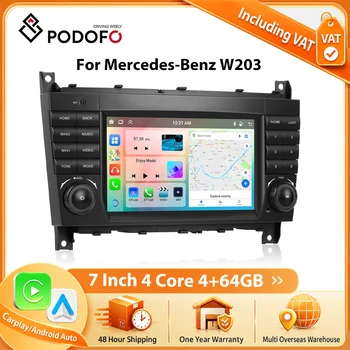 Podofo 7 ''Wireless Carplay para Mercedes Benz Clase C W203 2004-2007/Clase CLC W203 2008-2010, Radio para Auto, Reproductor Multimedia Android, Estéreo para Auto, GPS, Navegador 1