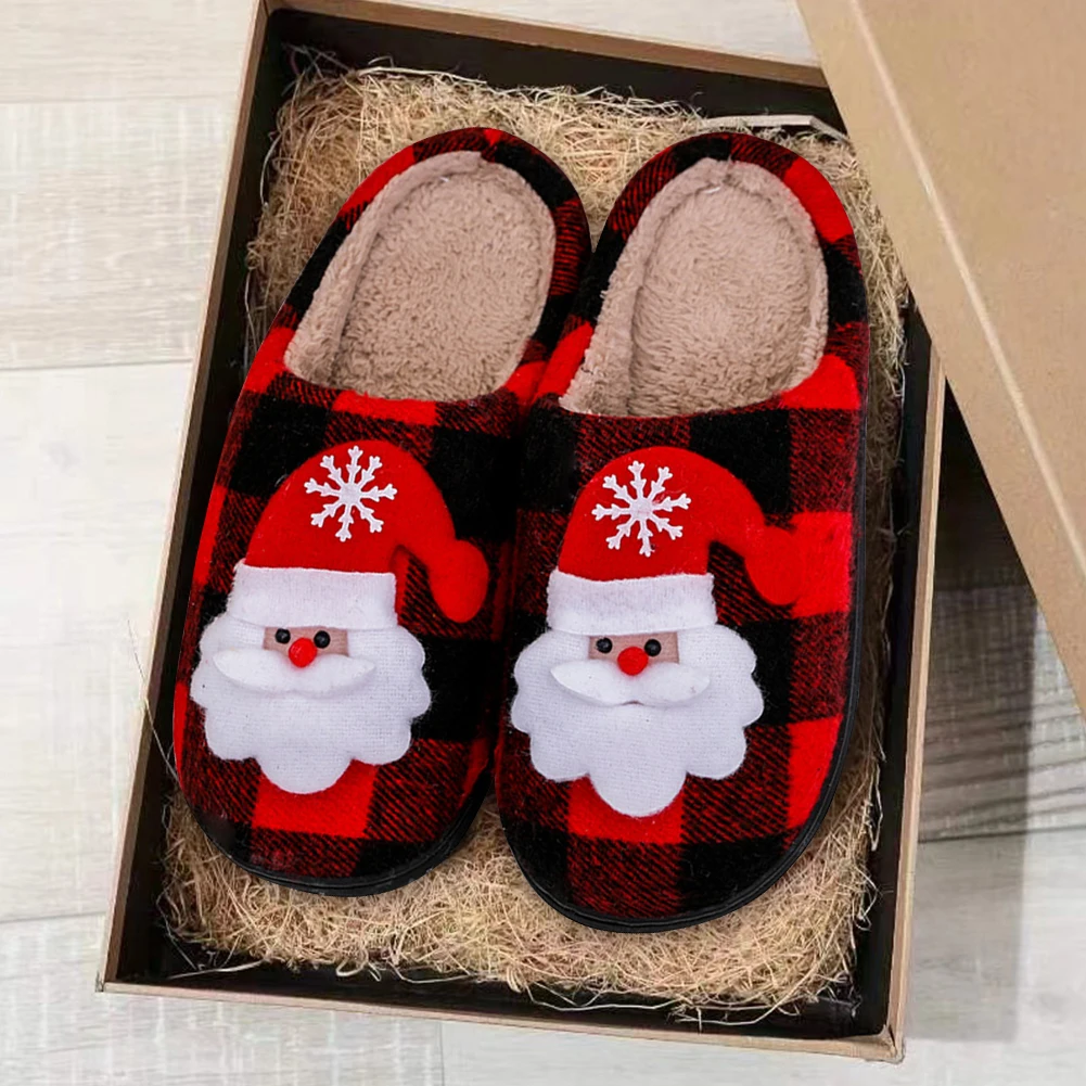 Christmas Fluffy Indoor Slippers Flat Bottom Santa Claus Fluffy Non-Slip Warm Cotton Slippers Fashion Home Single Product