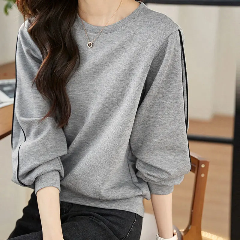 

Pullovers Sweatshirts Versatile Fashion Female Autumn Winter Contrasting Colors Long Sleeve Loose Round Neck Casual Tops Korean