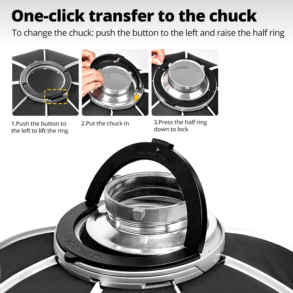 SMDV FLIP 44Pro 옥타곤 파라볼릭 소프트박스 퀵 릴리즈 보웬스 엘린크롬 마운트 소프트박스