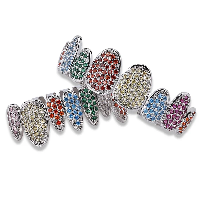 

High Quality Micro Pave Zircon New Arrival Hip Hop New Design Teeth Grills Gold Silver Rainbow Punk Teeth