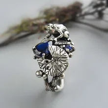 

Vintage Silver Color Lotus Leaf Frog Ring for Women Creative Blue Gemstone Decoration Ring Jewelry bague femme